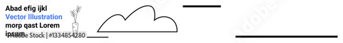 Cloud silhouette beside linear abstract sections featuring text and vector carrot illustration. Ideal for nature, minimalism, abstract representation, eco-themes, modern art, graphic design, simple