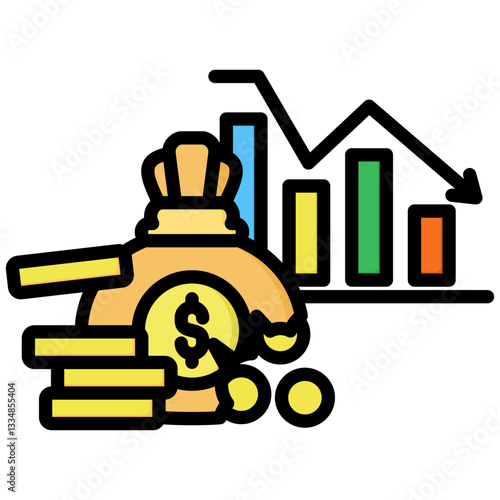 Financial Crisis icon in Flat Color Style With Outline. Simple Vector Design. Simple Vector Flat Icon