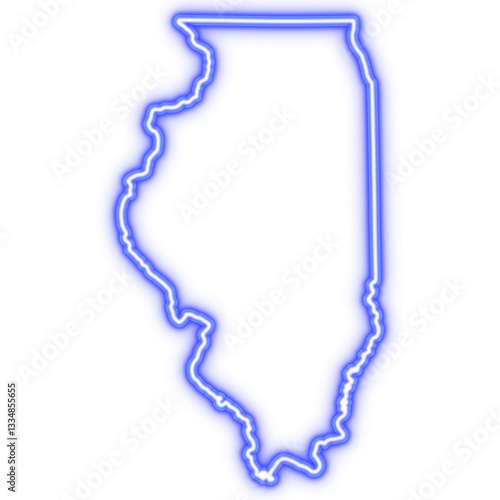 Neon blue outline of Illinois state map on transparent background