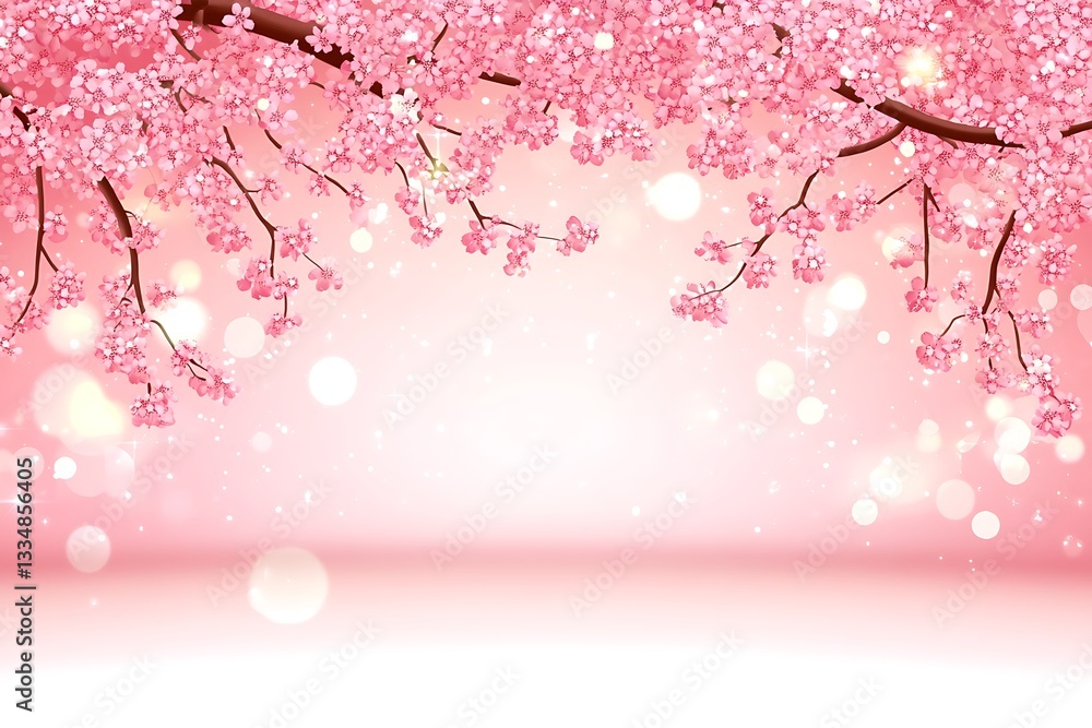 Fototapeta premium Romantic Sakura Blossoms Illustration on a Pink Gradient Background