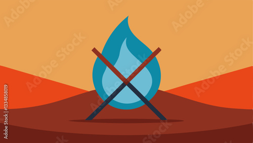 No Water Sign A water droplet crossed out in front of a burning landscape highlighting the need for water conservation in the face of drought and rising temperatures.