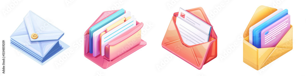 Colorful mail icons, digital illustration isolated on white or transparent png Colorful mail icons, digital illustration isolated on white or transparent png