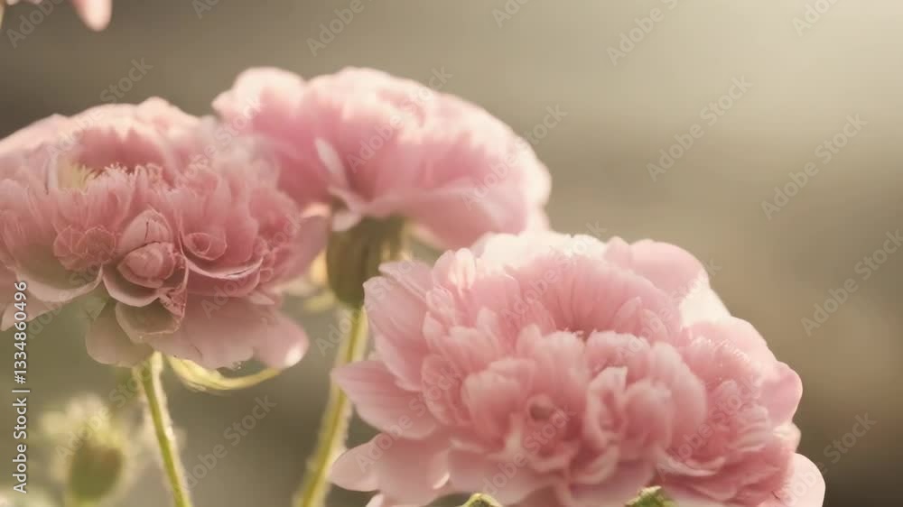 Soft focus image of pink carnation flowers with a gentle, dreamy atmosphere. Soft focus image of pink carnation flowers with a gentle, dreamy atmosphere.