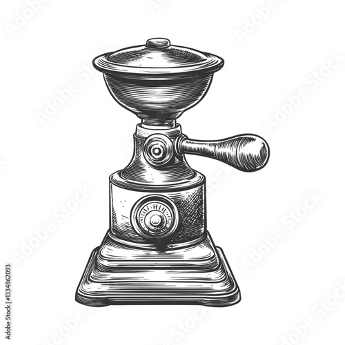 Vintage Manual Coffee Grinder with Detailed Hand Crank Design