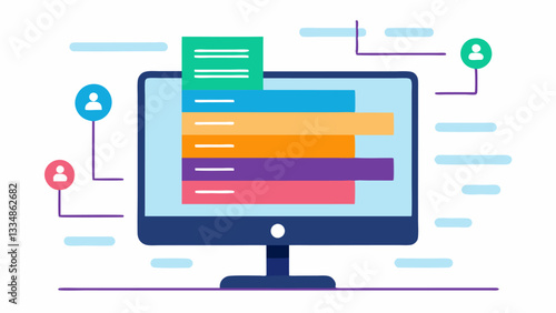 Resume Sorting A digital screen displaying a flow of resumes being sorted by an AI algorithm with colorful bars indicating skill levels and qualifications.