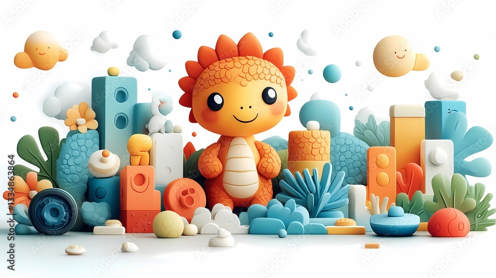 Obraz premium 3D cartoon background with many colorful elements