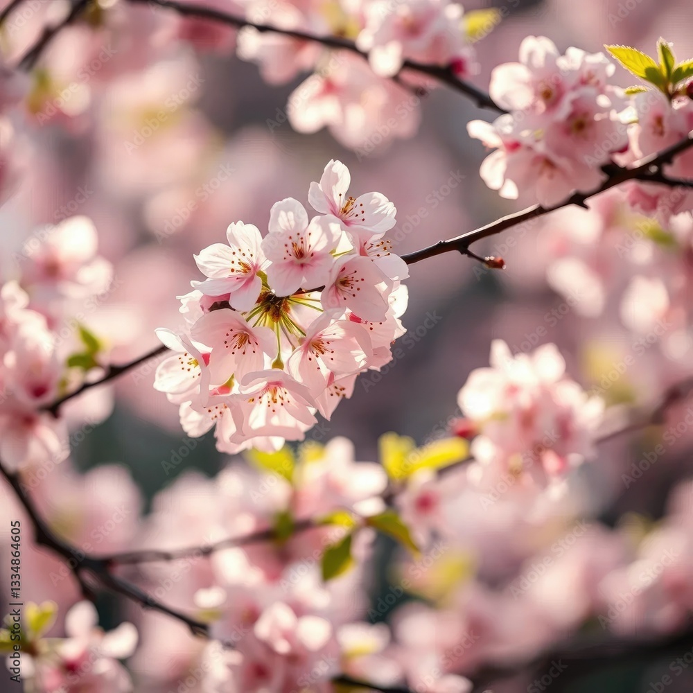Delicate cherry blossoms dance in soft breeze, soft light, nature, flowers Delicate cherry blossoms dance in soft breeze, soft light, nature, flowers