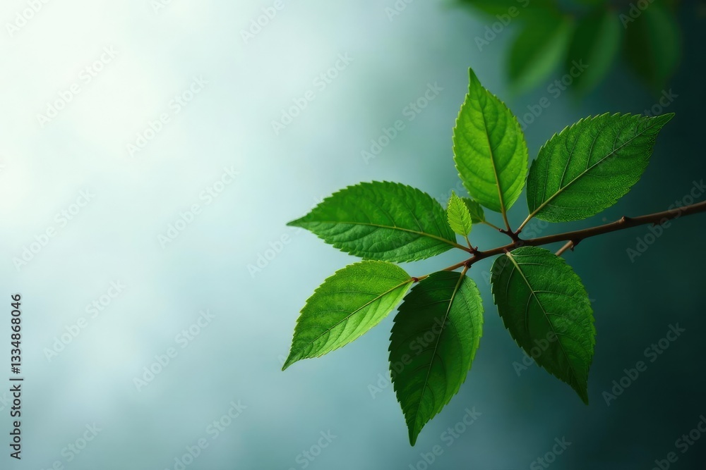 Single isolated branch on darkened white background, leafy, texture Single isolated branch on darkened white background, leafy, texture