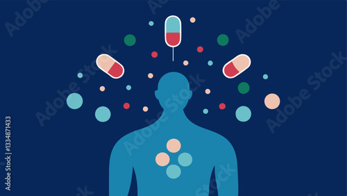 Nutrient Flow An illustration of exosomes flowing from capsules into a human silhouette depicting how the supplements nourish the body from within.