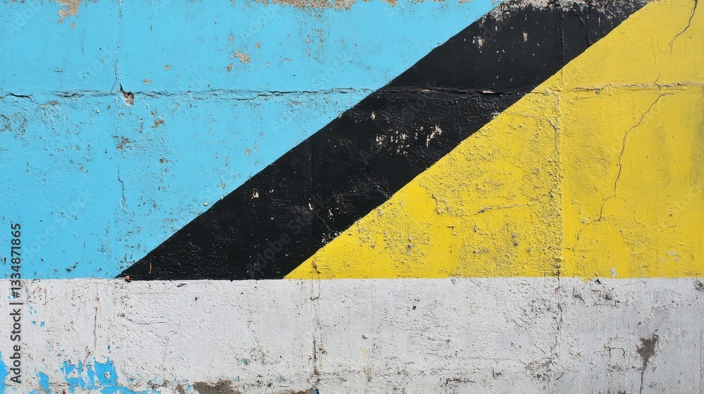 Naklejka premium Abstract Wall Art Featuring Blue Yellow And Black Stripes