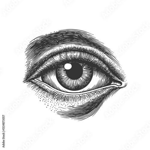 Detailed Black and White Vintage Eye Illustration with Intricate Design
