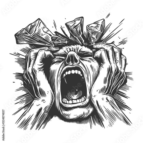 Emotional Distress Expression with Crumbling Rocks and Scream