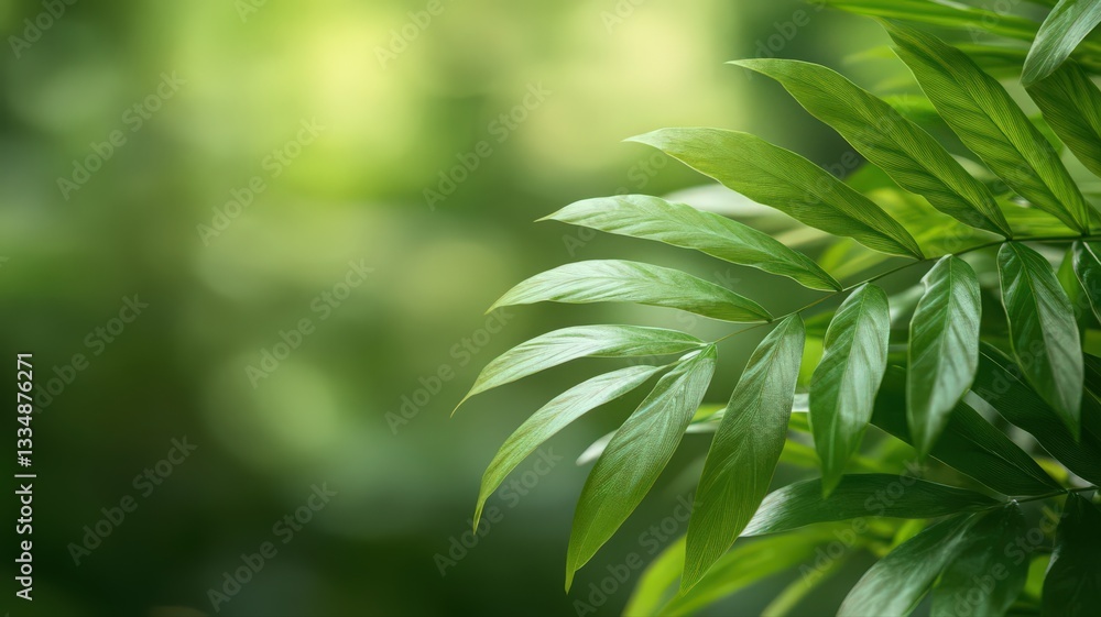 Obraz premium Lush Green Foliage with Water Droplets and Soft Lighting