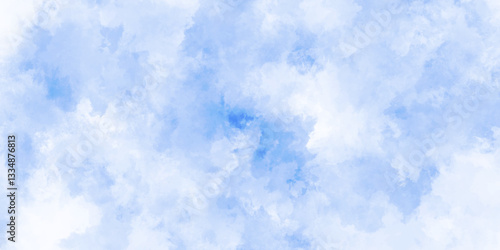 Abstract background with panorama of blue sky and white cloud nature design. horizon spring morning sky with clouds background. hand painted watercolor shades sky clouds.