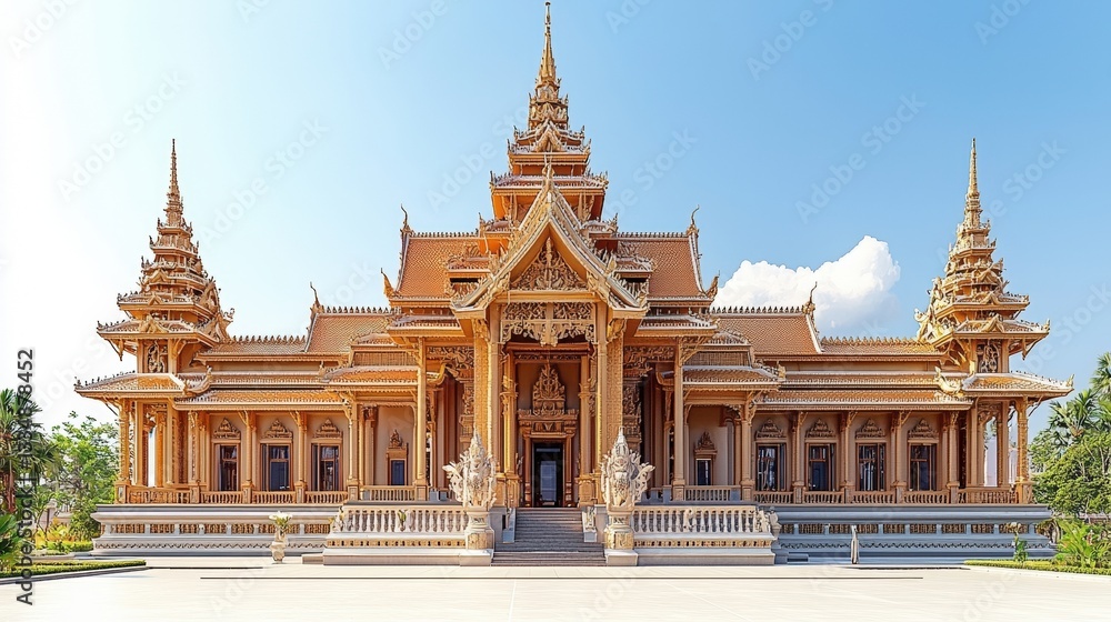 Fototapeta premium Majestic Golden Temple Structure with Intricate Design under Clear Blue Sky