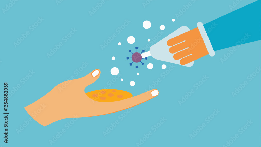 Obraz premium Protective bubble Depict a hand applying sunscreen to skin with shimmering bubbles representing the nanoparticles forming a protective shield.