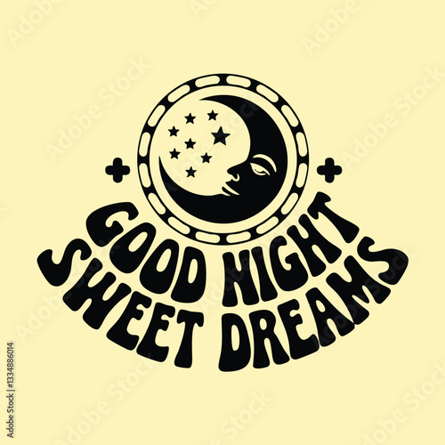 Good Night message with moon and stars in a stylized design