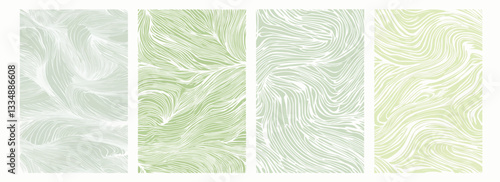 Vector pattern set of dynamic wavy in white on a pale moss green background