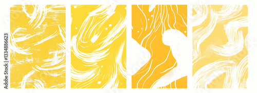 Vector pattern set of doodle inspired fluid design with white strokes on a pastel lemon background