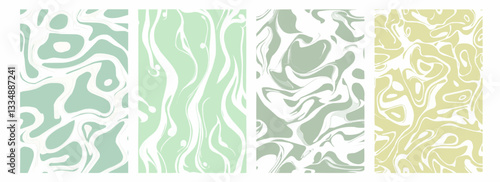 Vector pattern set of repetitive fluid design in white on pale eucalyptus green background