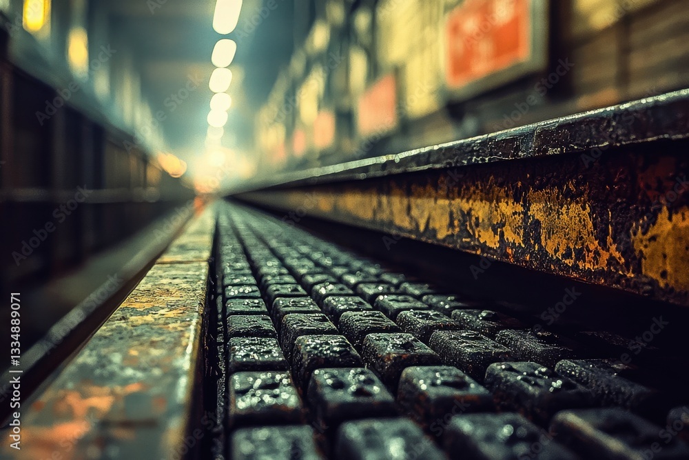 A close-up perspective capturing a textured, gritty conveyor belt, suggesting industrial processes and aging infrastructure, evoking a sense of history. A close-up perspective capturing a textured, gritty conveyor belt, suggesting industrial processes and aging infrastructure, evoking a sense of history.