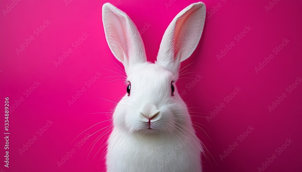 Obraz premium White rabbit pink background, Easter