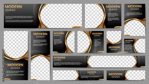 Luxury Gold and Black Banner Template Set for Web Design, Business, Marketing, Social Media Ads