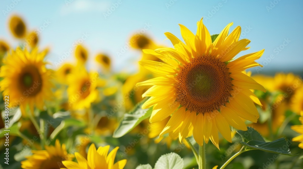 Radiant sunflowers in a summer field bask in the golden sunlight, a beautiful sunny floral landscape with vibrant colors. Radiant sunflowers in a summer field bask in the golden sunlight, a beautiful sunny floral landscape with vibrant colors.