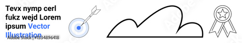 Target with arrow, cloud outline, and badge with star highlight goals, success, and achievement. Ideal for themes thumbs up productivity, ambition, growth, teamwork excellence inspiration simple