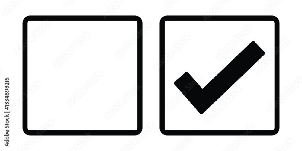 Square checkbox set. Blank and checked checkbox stroke line art vector icon for app or website. Survey icon. Square checkbox set. Blank and checked checkbox stroke line art vector icon for app or website. Survey icon.