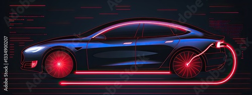 The EV charging station features a power cable and pump plug, delivering energy to electric cars. Modern UI controls provide real-time information, promoting sustainable and eco-conscious energy