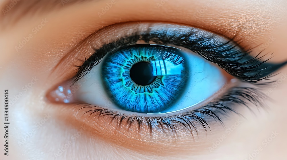 Obraz premium Close-up of a vibrant blue eye with detailed iris and lashes.