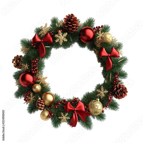 Wallpaper Mural Festive Christmas Wreath Decorated with Red Gold Ornaments Pine Cones and Bows Torontodigital.ca