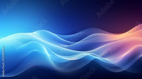 Serene and dynamic abstract background featuring smooth flowing waves of light in gradient shades of blue, purple, and orange, creating a sense of ethereal motion and depth for modern digital projects