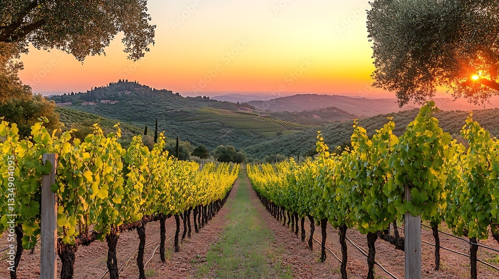 Naklejka premium Vineyard Sunset Landscape