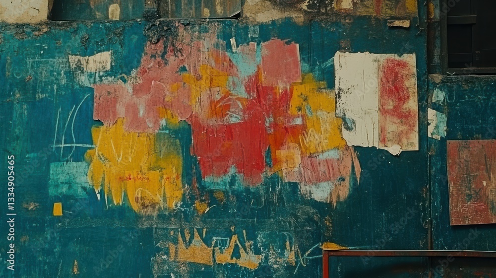 Fototapeta premium Vibrant Abstract Texture with Colorful Paint and Wall Scraps