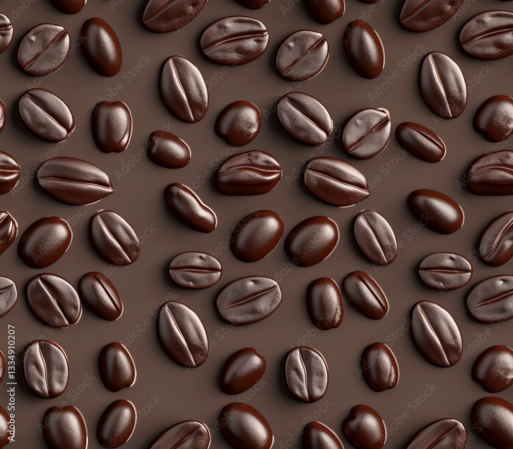 Sophisticated and aromatic seamless texture showcasing a rich collection of dark brown coffee beans, ideal for backgrounds and creative projects.