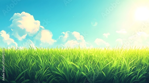 An idyllic summer day showing green grass and blue sky