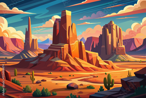 monument valley desert with rocks abstract cartoon