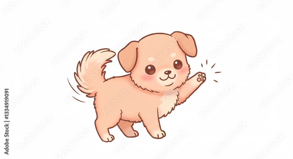 Fototapeta premium 可愛い子犬が優しく手をあげる 水彩画風イラスト. AI Generated