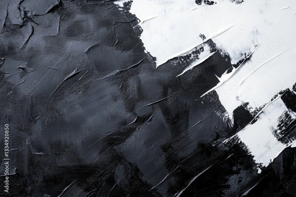 Obraz premium Black and White Abstract Texture - Bold black and white paint strokes create a dramatic abstract texture. Perfect for backgrounds or design elements