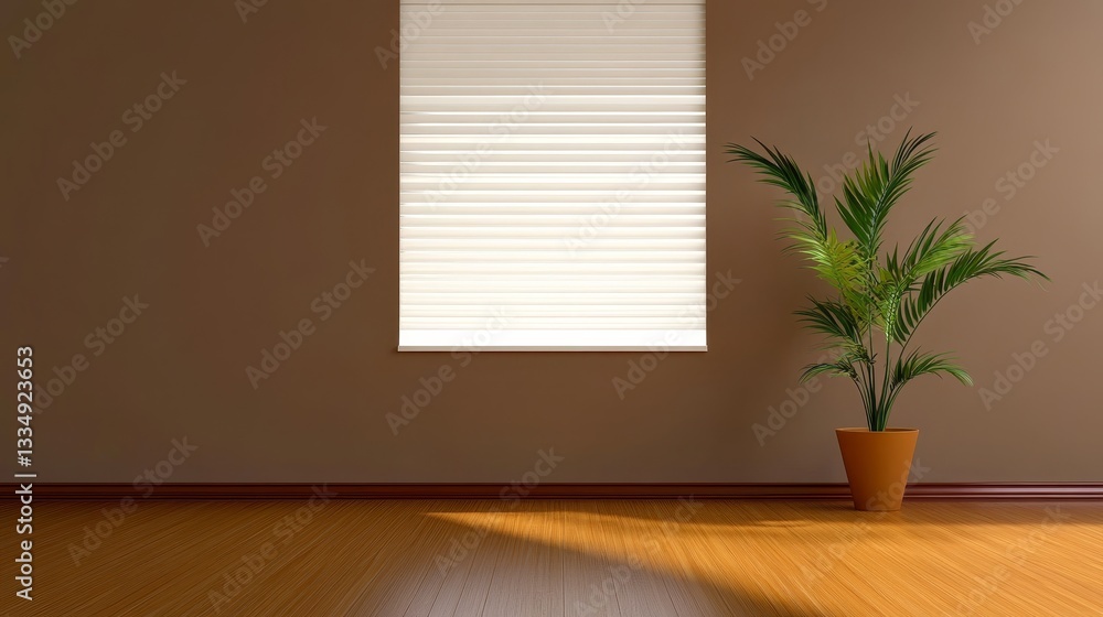 Fototapeta premium Bright Minimalist Room Interior Design - Clean lines, natural light, simple elegance, calm atmosphere, serene space. Symbolizing peace, tranquility, simplicity, modern design, and home comfort
