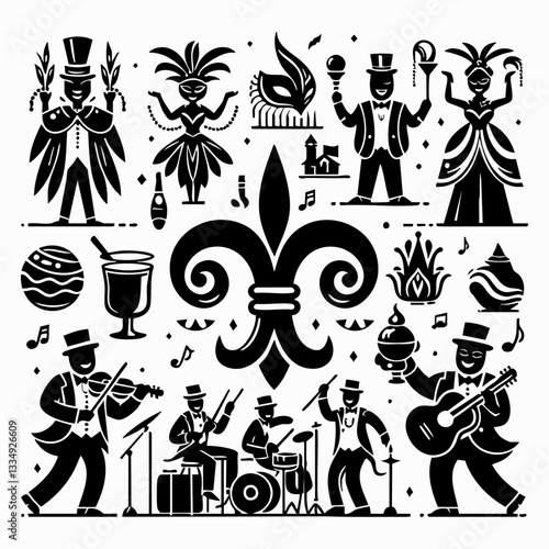 Bold Mardi Gras carnival logo, dynamic masquerade festival emblem with vibrant colors