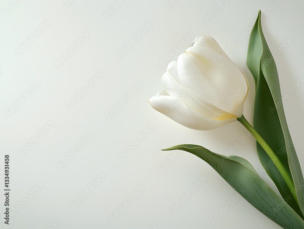 minimal spring layout featuring single white tulip on soft background minimal spring layout featuring single white tulip on soft background