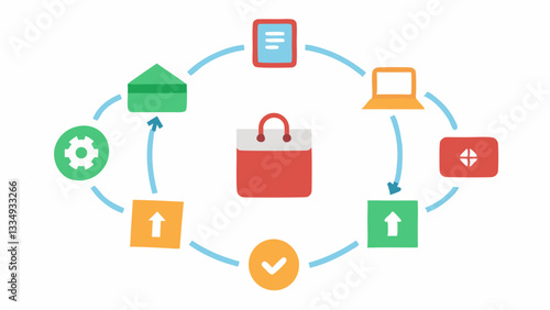 Packing Waste Flowchart A flowchart style indicating the life cycle of a product from ecommerce highlighting points where excessive packaging waste is produced.