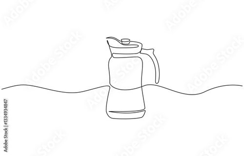 Continuous one line drawing of water pitcher glass. water jug in single line draw vector illustration, Milk jug line continuous drawing vector. One line Milk jug vector background.