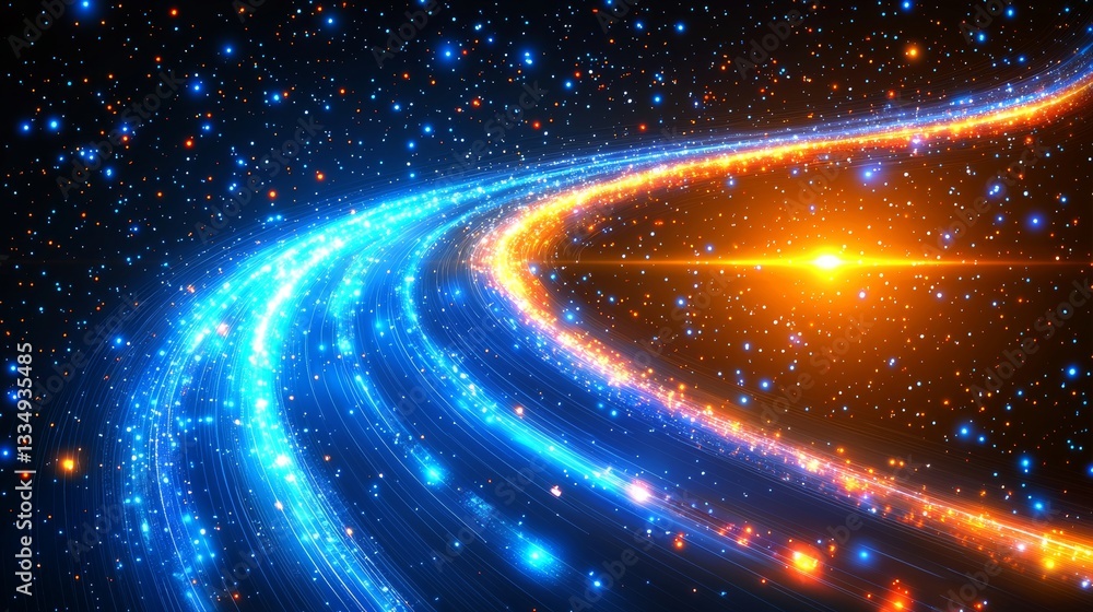 Fototapeta premium Vibrant cosmic spiral design with a radiant burst of light, against a backdrop of twinkling celestial bodies in a deep space setting