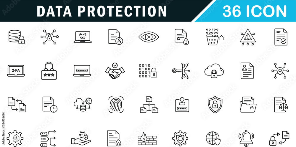 Data Protection outline editable icon set.confidentiality, access log, encryption and more. Data Protection outline editable icon set.confidentiality, access log, encryption and more.