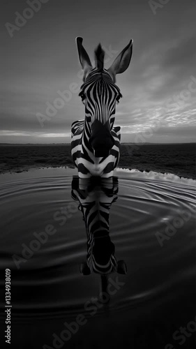 zebra drinking water epic scene close up