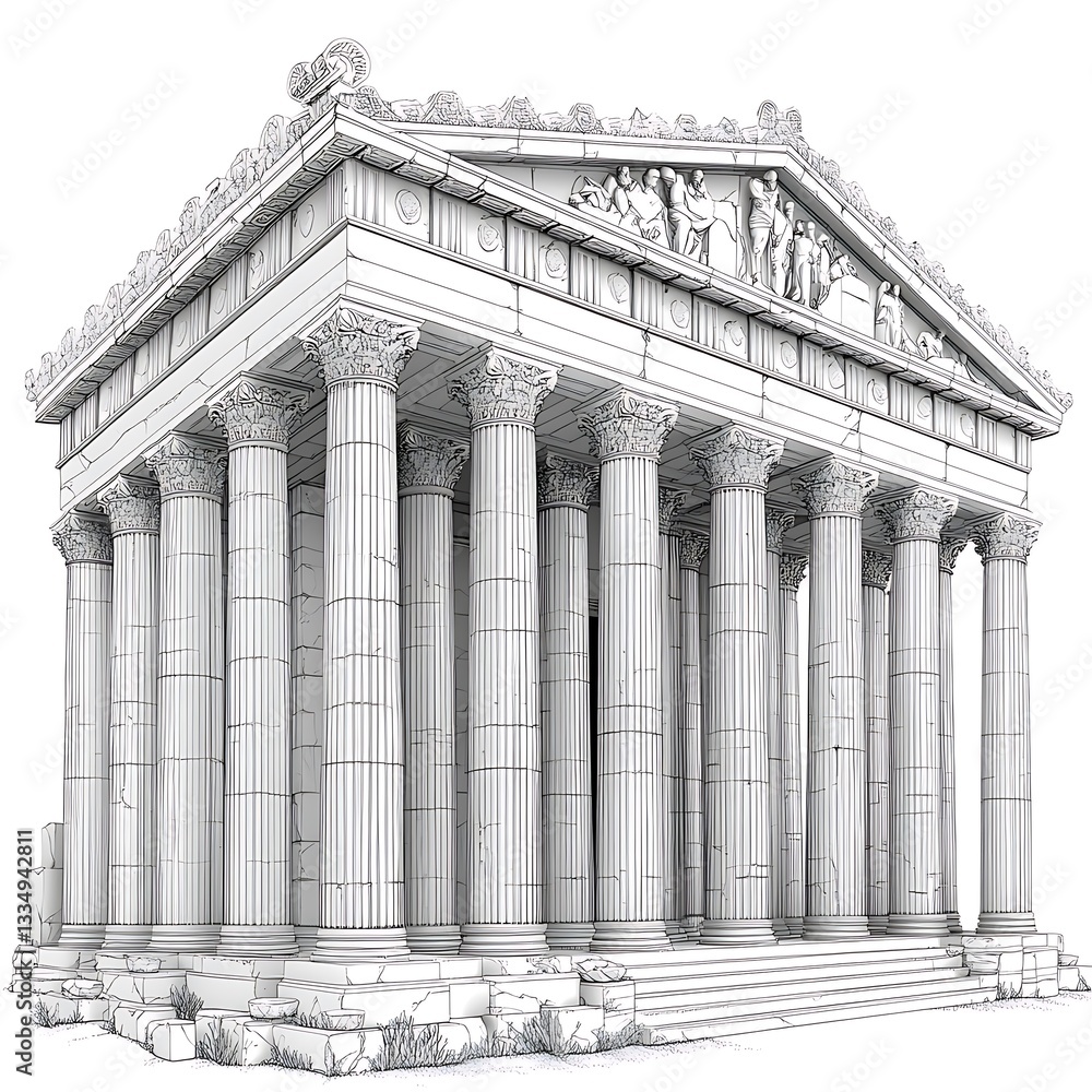 Fototapeta premium Greek temple line art illustration high resolution photo